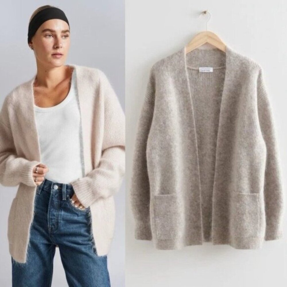 & Other Stories Soft Open-Front Cardigan in Light Taupe and Blush
